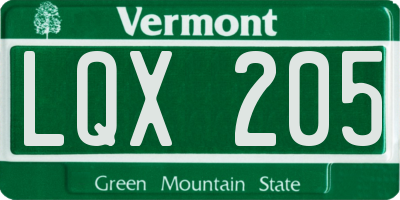 VT license plate LQX205