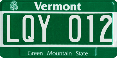 VT license plate LQY012