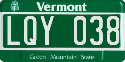 VT license plate LQY038