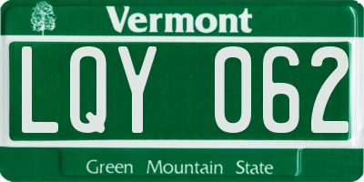 VT license plate LQY062