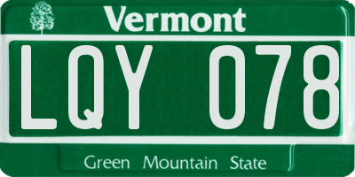 VT license plate LQY078