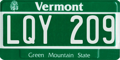 VT license plate LQY209