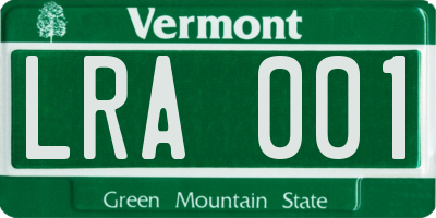 VT license plate LRA001