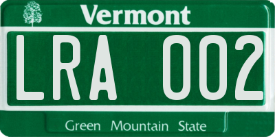 VT license plate LRA002