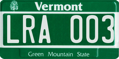 VT license plate LRA003