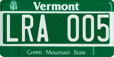 VT license plate LRA005