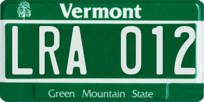 VT license plate LRA012