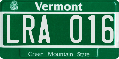 VT license plate LRA016