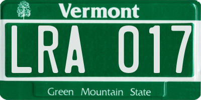 VT license plate LRA017