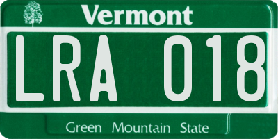 VT license plate LRA018