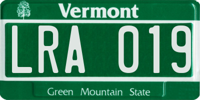 VT license plate LRA019