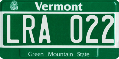 VT license plate LRA022