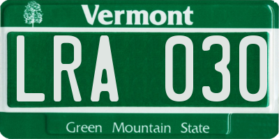 VT license plate LRA030