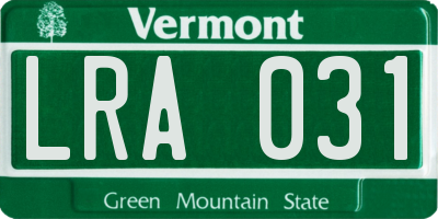 VT license plate LRA031