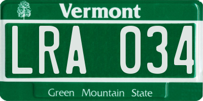 VT license plate LRA034