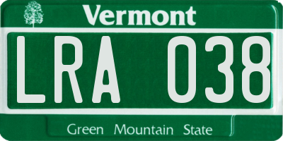 VT license plate LRA038