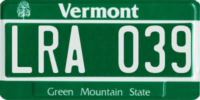 VT license plate LRA039