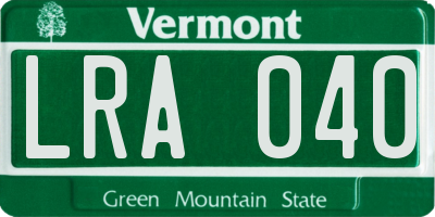 VT license plate LRA040