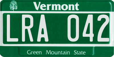 VT license plate LRA042