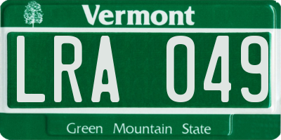 VT license plate LRA049