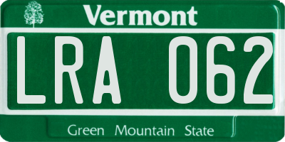 VT license plate LRA062