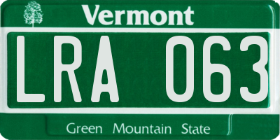 VT license plate LRA063