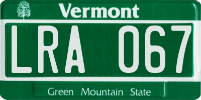 VT license plate LRA067
