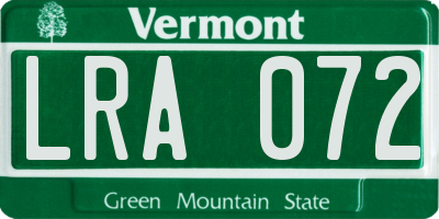 VT license plate LRA072