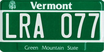 VT license plate LRA077