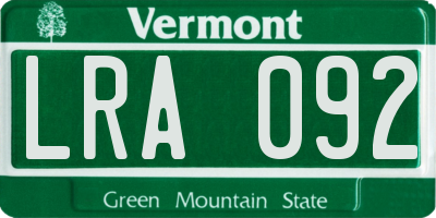 VT license plate LRA092