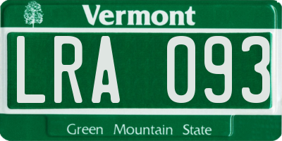 VT license plate LRA093