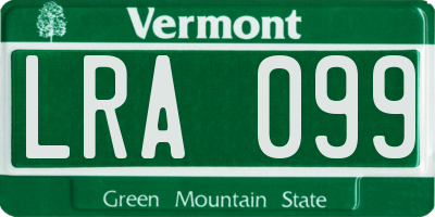 VT license plate LRA099