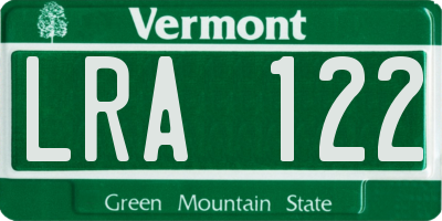 VT license plate LRA122