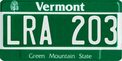 VT license plate LRA203
