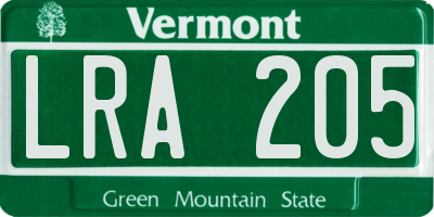 VT license plate LRA205