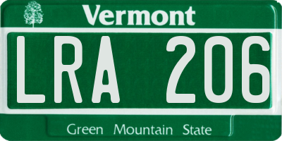VT license plate LRA206