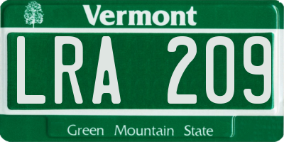 VT license plate LRA209