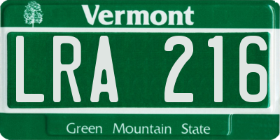 VT license plate LRA216