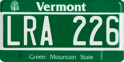 VT license plate LRA226