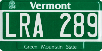 VT license plate LRA289