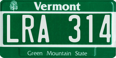 VT license plate LRA314