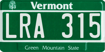 VT license plate LRA315