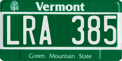 VT license plate LRA385