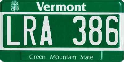 VT license plate LRA386