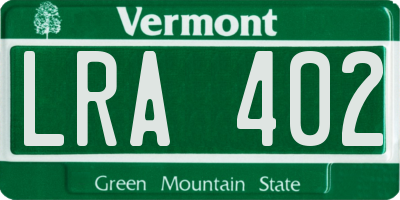 VT license plate LRA402