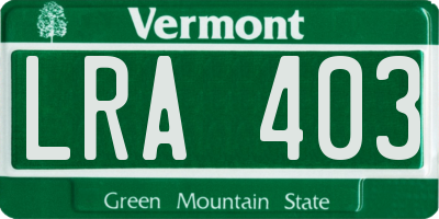 VT license plate LRA403