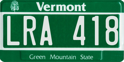 VT license plate LRA418