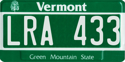 VT license plate LRA433