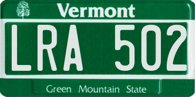 VT license plate LRA502