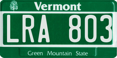 VT license plate LRA803